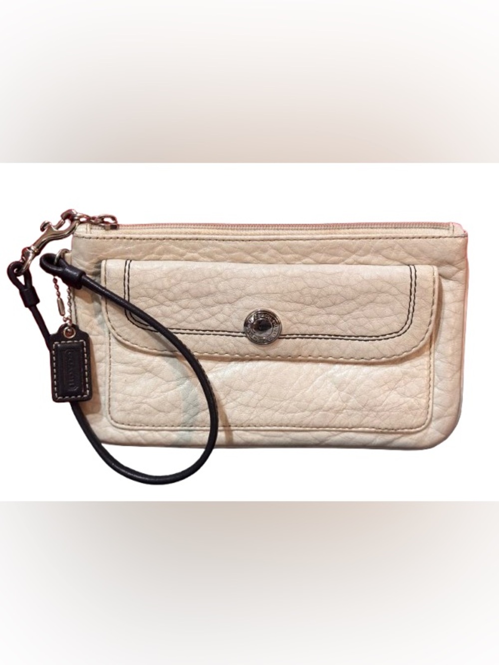 Coach F42126 Y2K Hamilton Leather Large Wristlet (Cream/Brown) - EUC